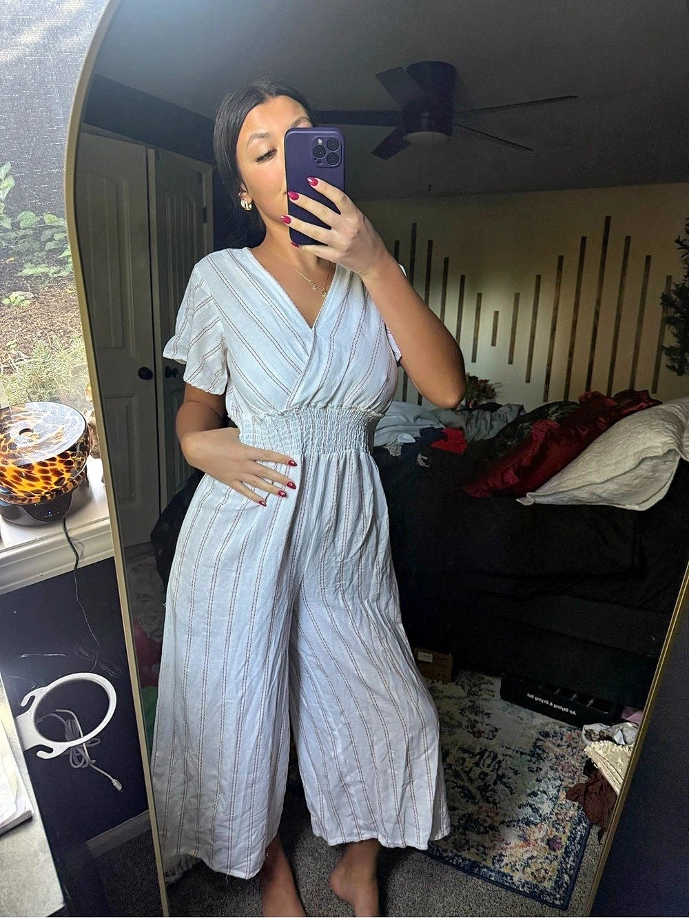 Striped Wide-Leg Jumpsuit in Blue & White - Picture 2 of 8